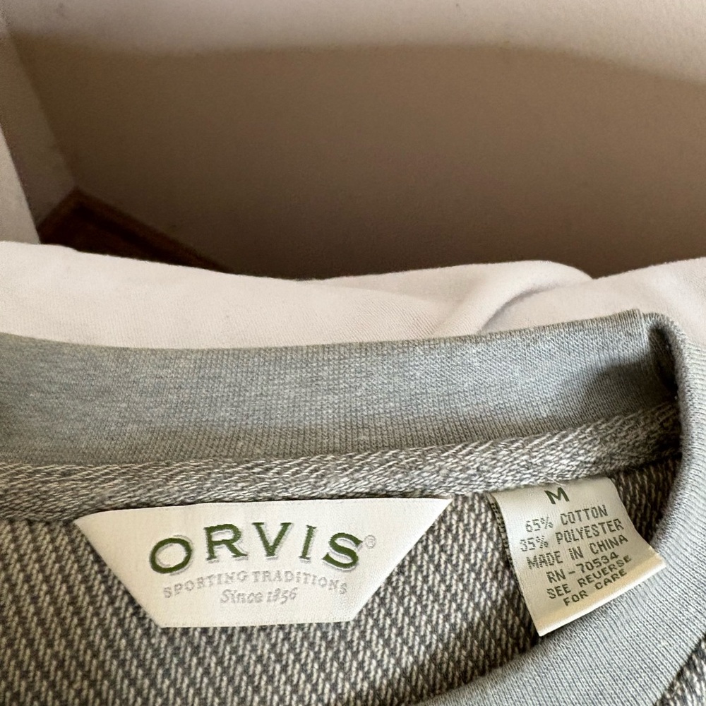 Orvis Sweatshirt Mens M Grey Pullover Long Sleeve Elbow Pad - Picture 2 of 3